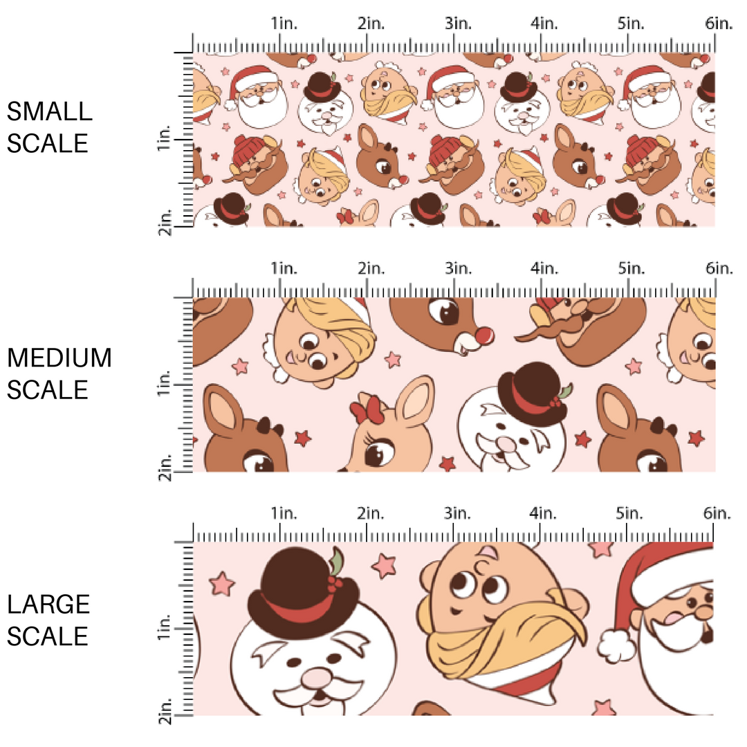 Light pink fabric by the yard scaled image guide with classic Christmas movie characters.