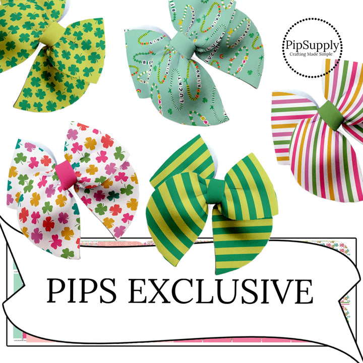 stripes clovers and friendship bracelet designs on neoprene for diy hair bows