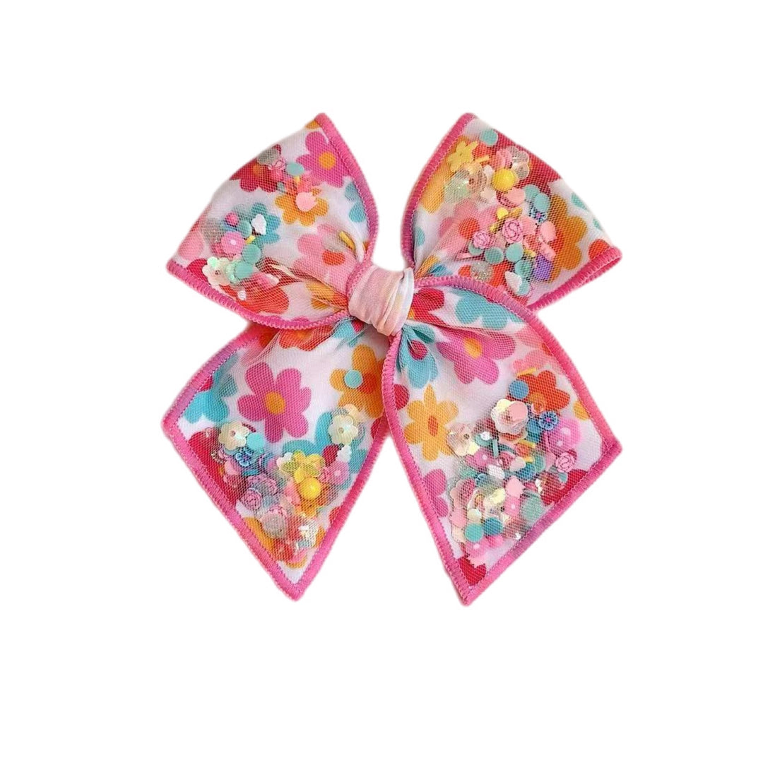 Colorful Daisy Pinwheel Hair Bow w/ Clip