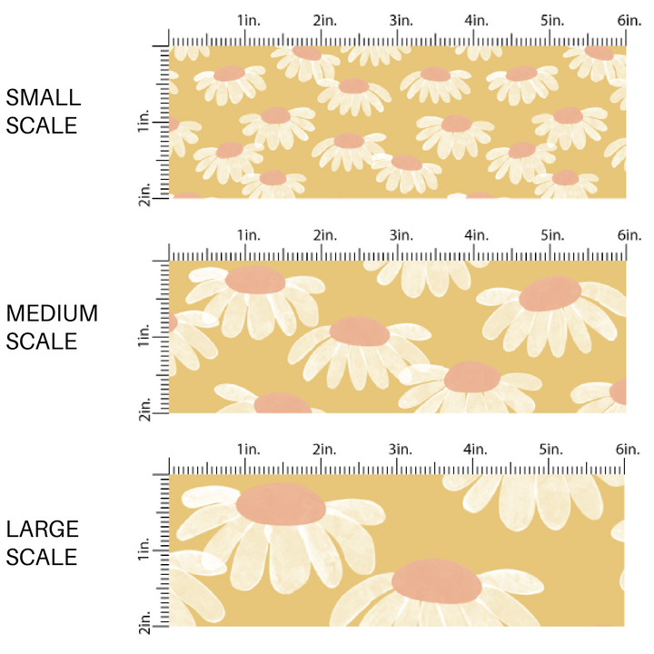 White Coneflowers on Yellow Fabric by the Yard scaled image guide.