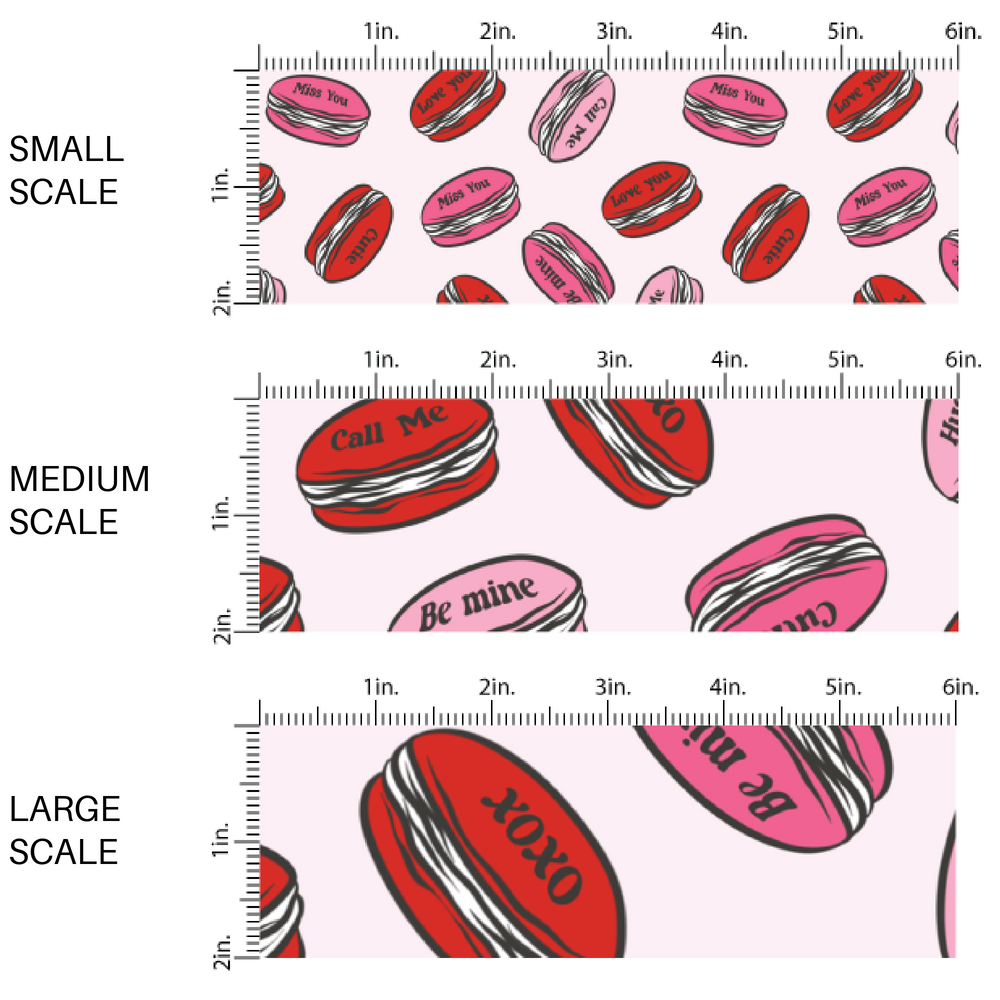 Pink and Red Conversation Macarons on White Fabric by the Yard scaled image guide.