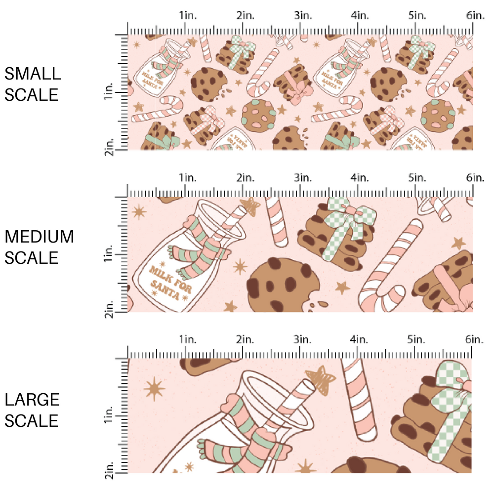 Baby Pink fabric by the yard scaled image guide with chocolate chip cookies, candy canes, and milk glasses.