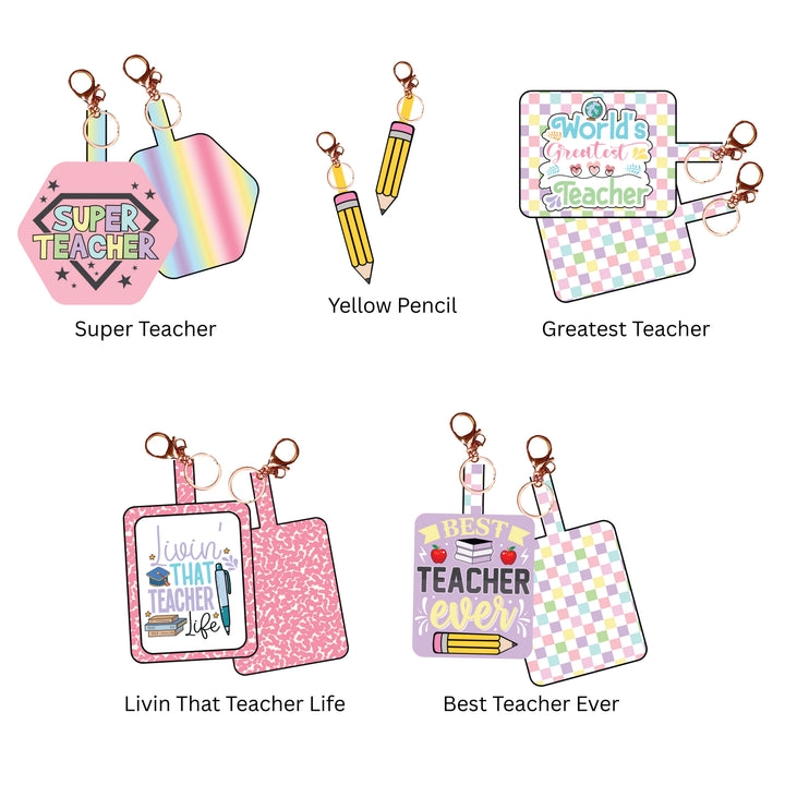 Pastel Teacher Life Faux Leather Fold Over Keychains