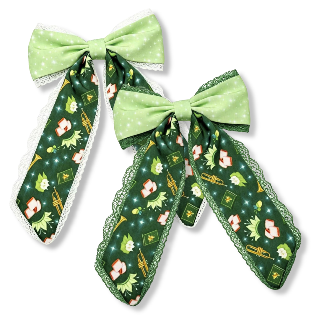 Bayou Princess Lace Large Long Tail Hair Tied Bow w/ Clip