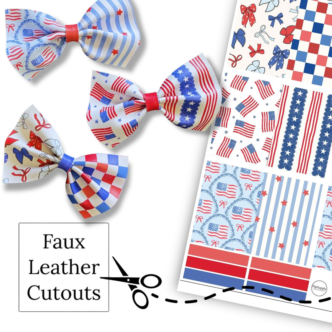 Patriotic USA Fun Faux Leather Pinch Bows