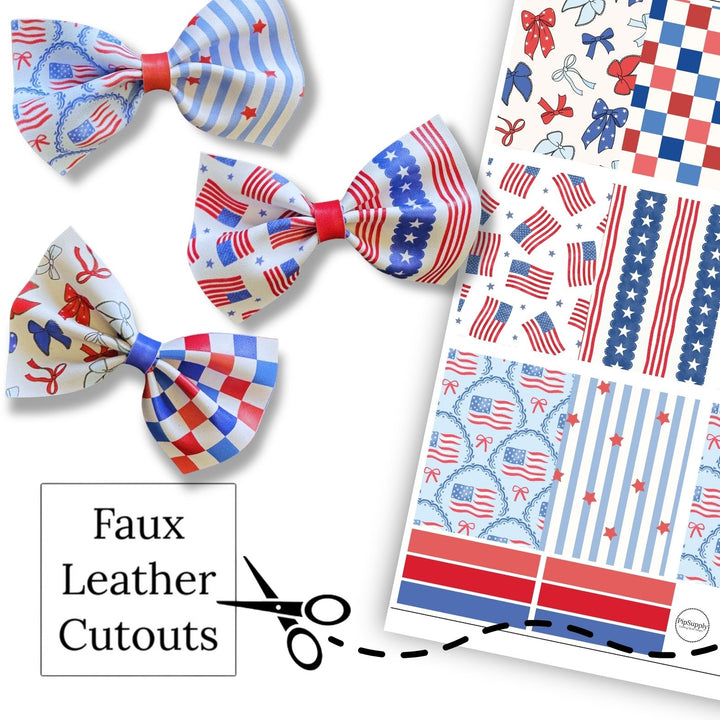 Patriotic USA Fun Faux Leather Pinch Bows
