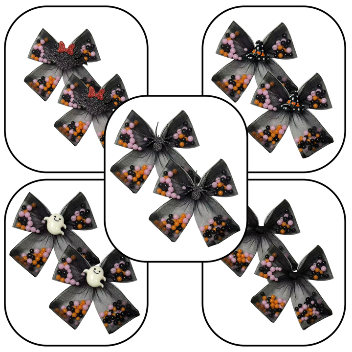 Spooky Shakers Black Bow w/ Clip (Set of 2)