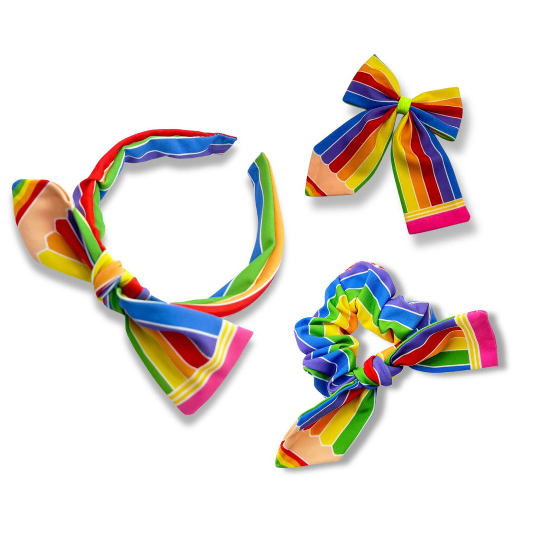 Rainbow Twist Headband, Scrunchie, Hair Bow w/ clip