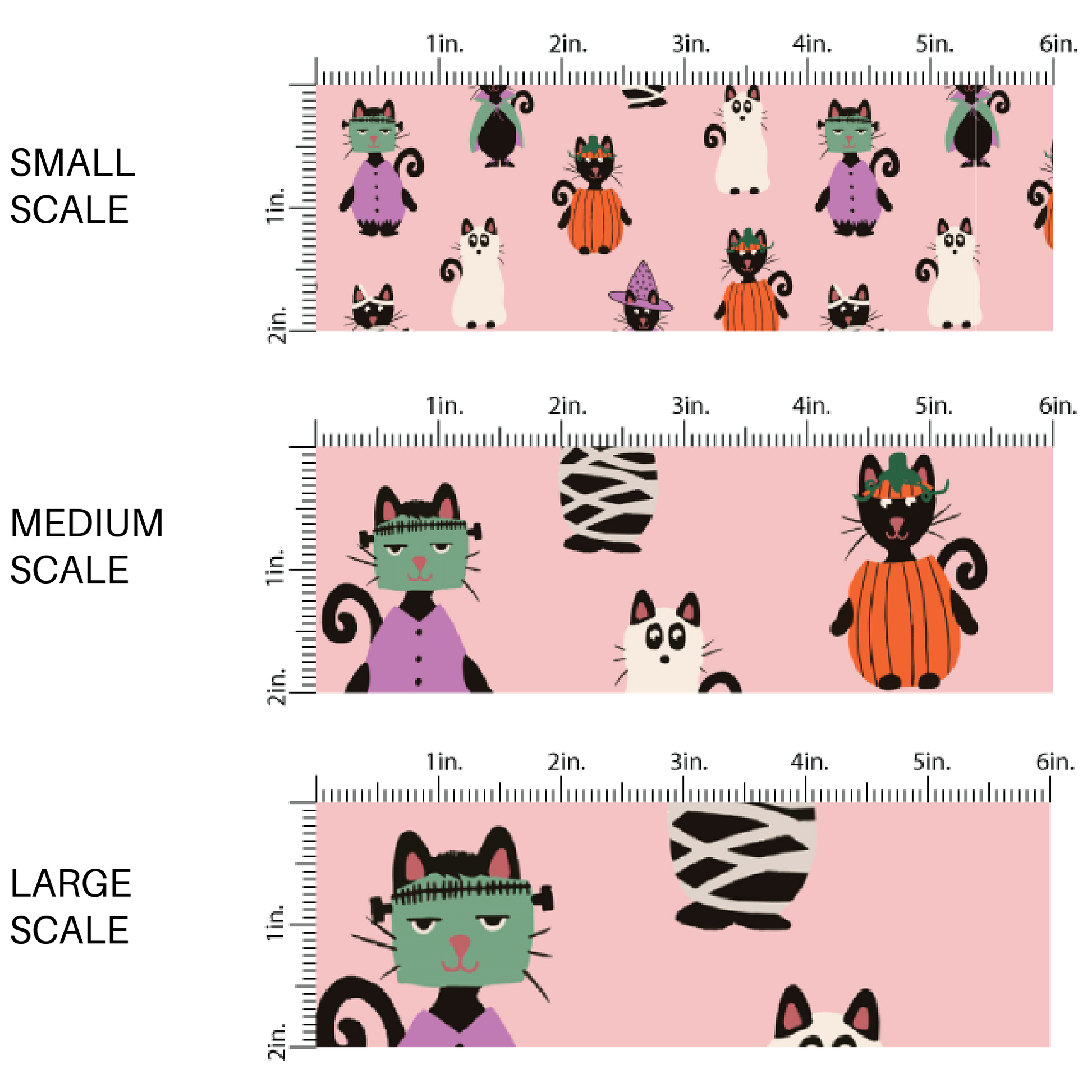 Light pink fabric by the yard scaled image guide with cats dressed in costumes.