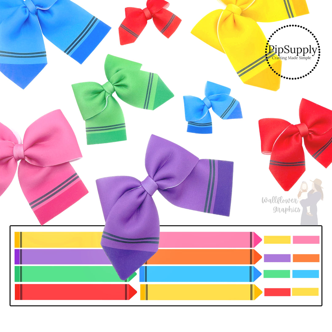 Back to school crayon themed neoprene sailor hair bows.