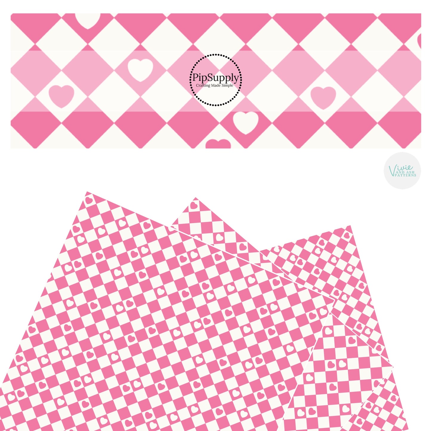 These Valentine's pattern themed faux leather sheets contain the following design elements: pink and cream checker pattern with tiny hearts. Our CPSIA compliant faux leather sheets or rolls can be used for all types of crafting projects.