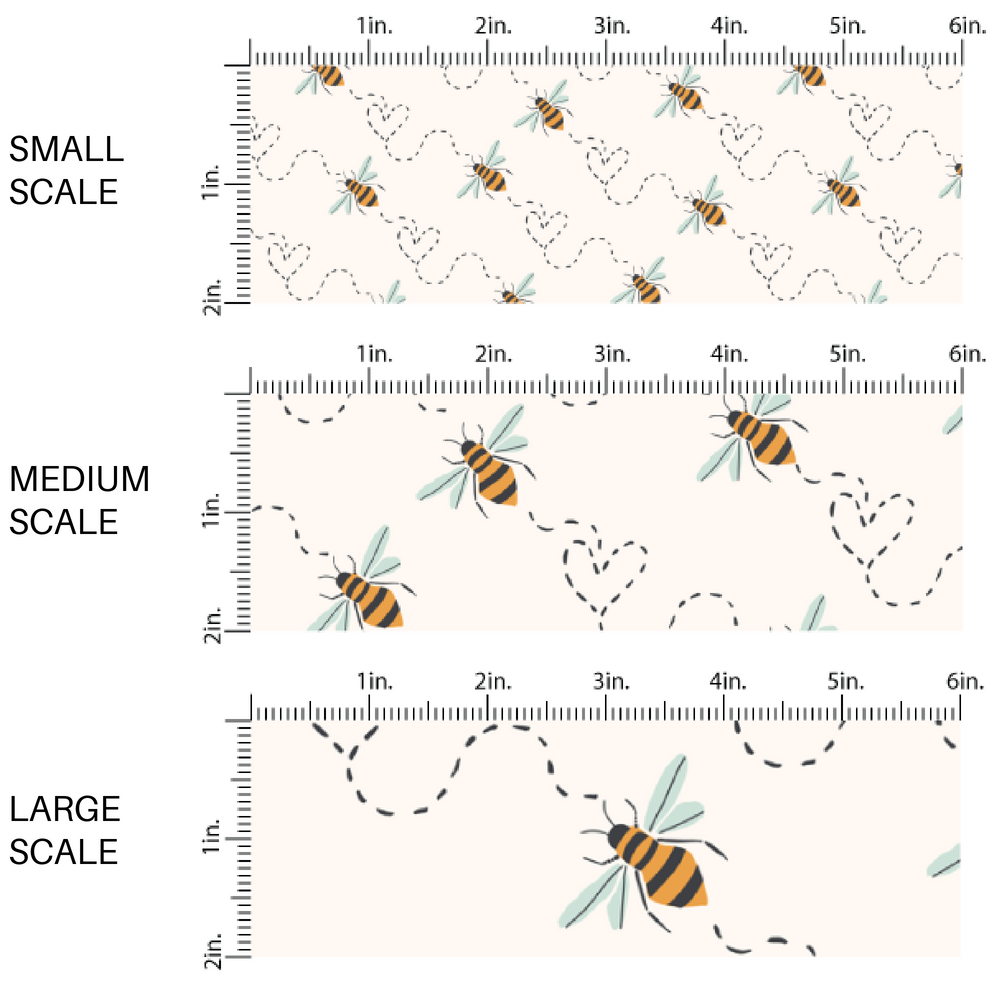 Yellow Bumblebees and Hearts on Cream Fabric by the Yard scaled image guide.