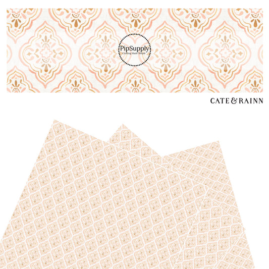 These boho pattern themed faux leather sheets contain the following design elements: cream boho medallion pattern. Our CPSIA compliant faux leather sheets or rolls can be used for all types of crafting projects.