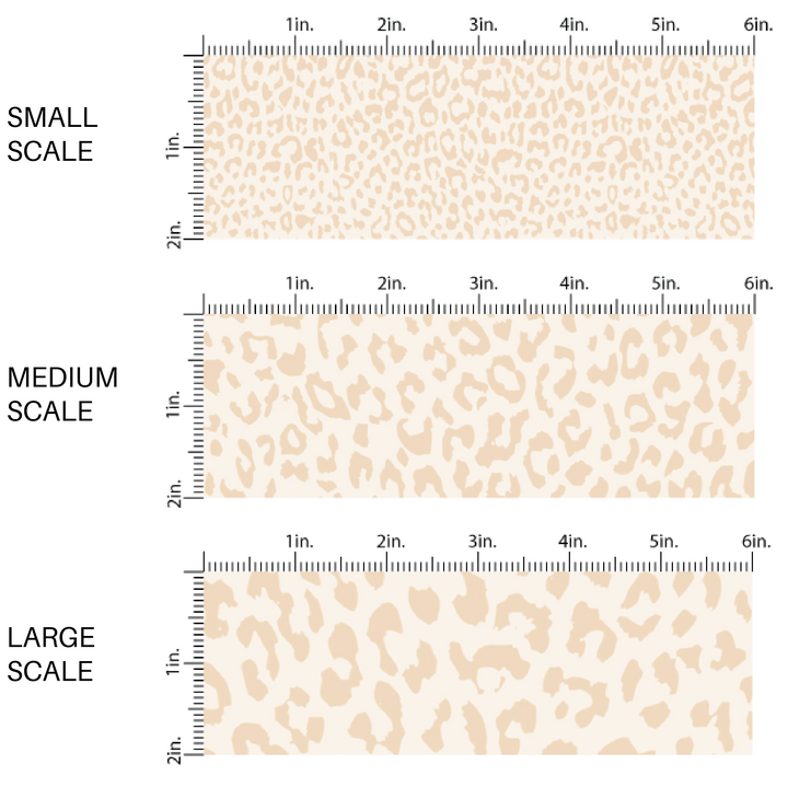 This scale chart of small scale, medium scale, and large scale of this classic leopard pattern themed fabric by the yard features cream colored leopard print. This fun Valentine's Day themed fabric can be used for all your sewing and crafting needs! 