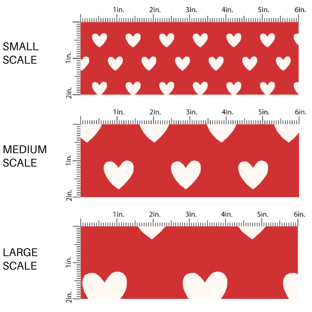 Cream Hearts on Red Fabric by the Yard scaled image guide.