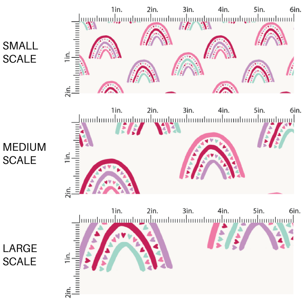 Pink, Purple, and Aqua Heart Rainbows White Fabric by the Yard scaled image guide.