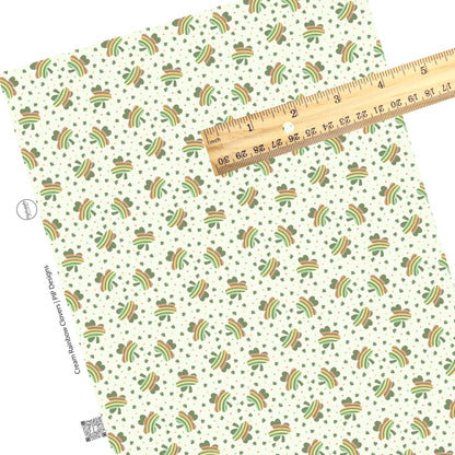 These St. Patrick's Day pattern themed faux leather sheets contain the following design elements: rainbow clovers on cream. Our CPSIA compliant faux leather sheets or rolls can be used for all types of crafting projects.