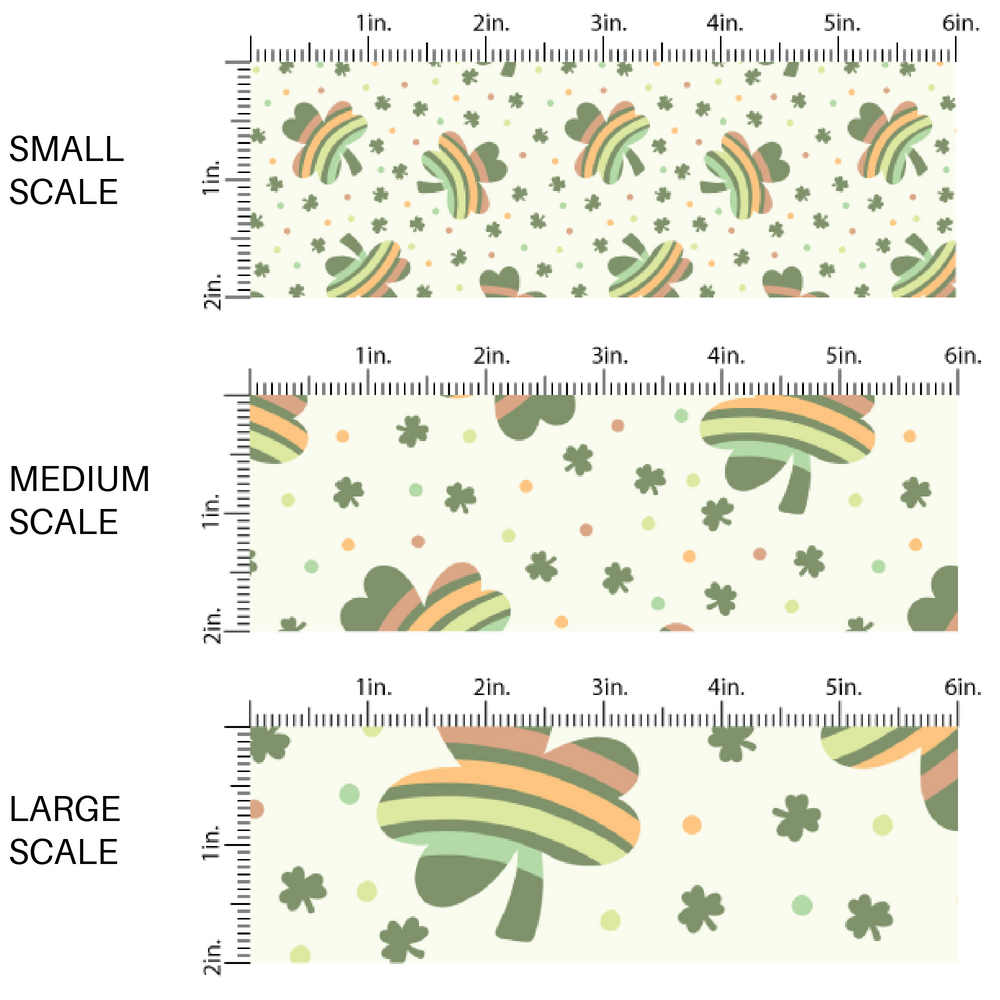 Green Clovers and Rainbows on Cream Fabric by the Yard scaled image guide.