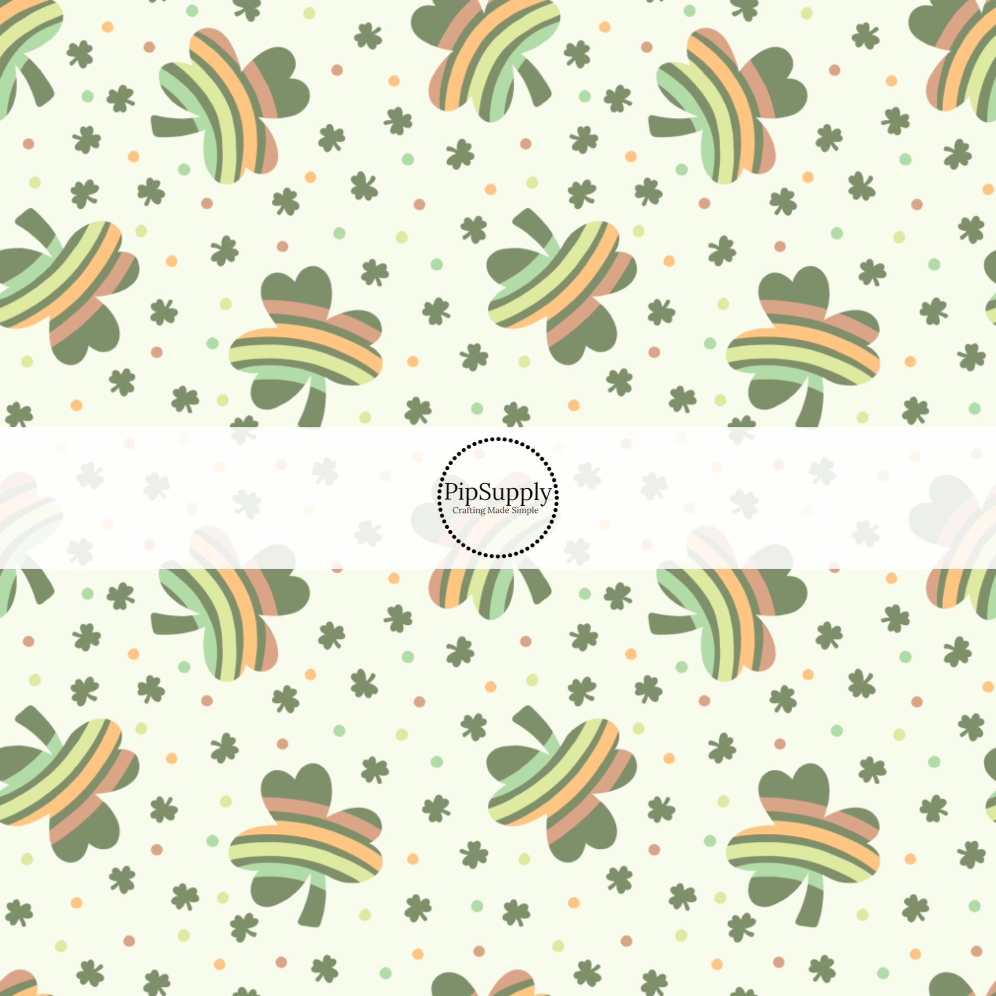 Green Clovers and Rainbows on Cream Fabric by the Yard.