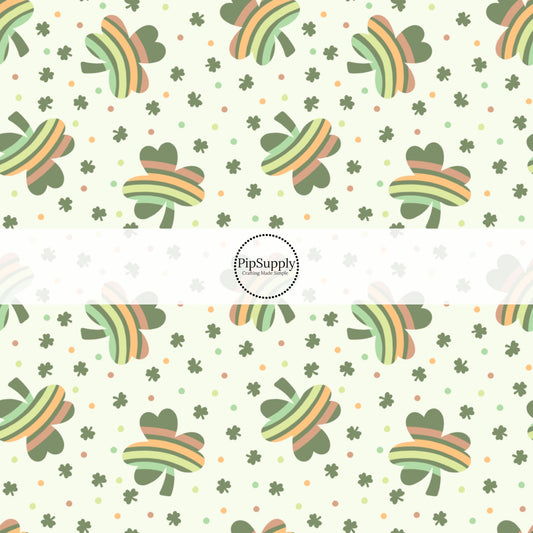 Green Clovers and Rainbows on Cream Fabric by the Yard.