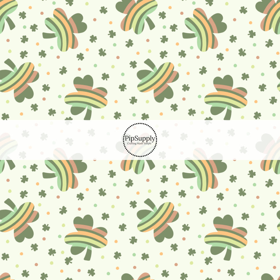 Green Clovers and Rainbows on Cream Fabric by the Yard.