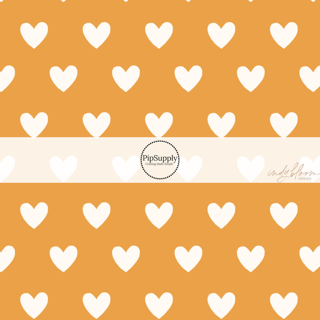 Cream Hearts on Mustard Yellow Fabric by the Yard