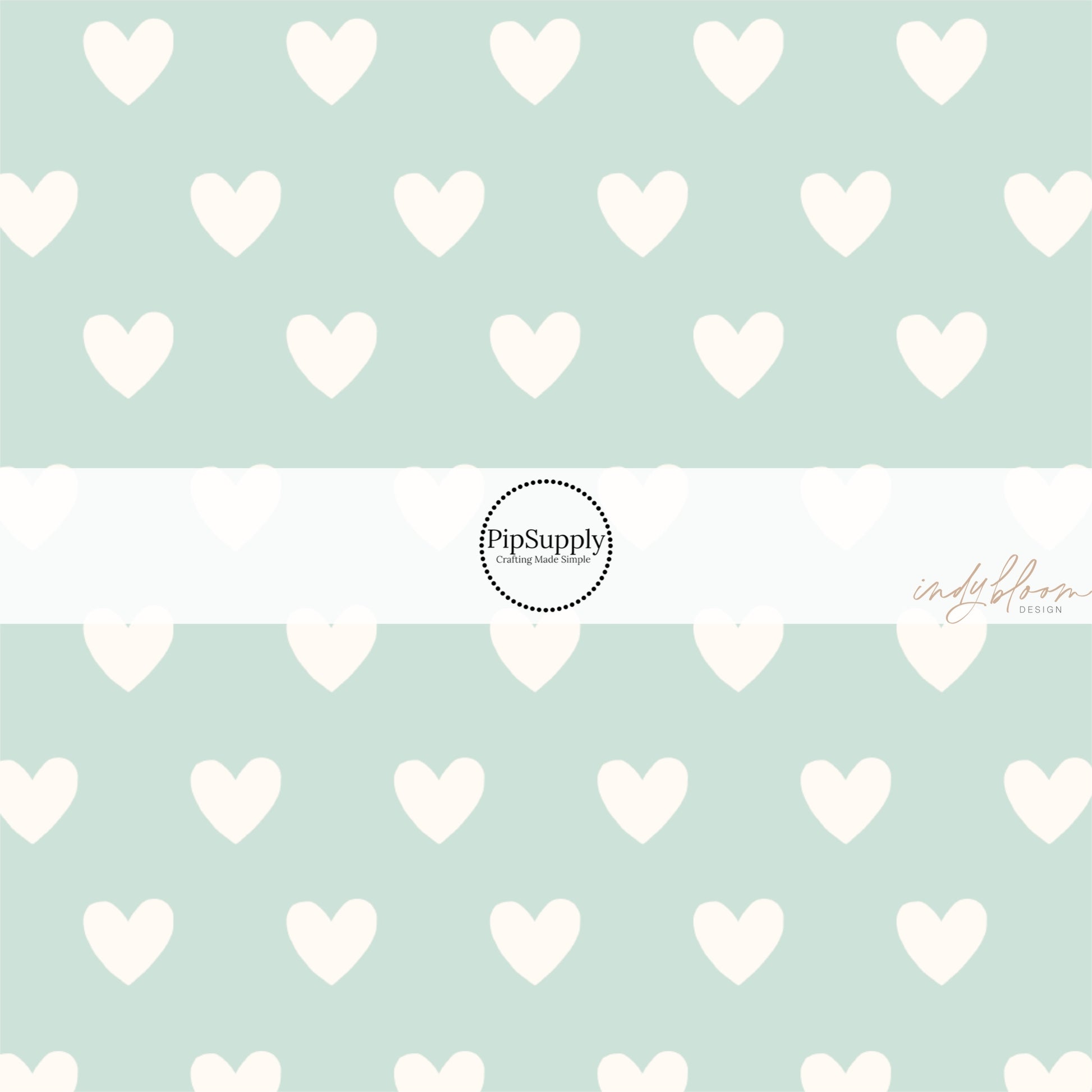 Cream Hearts on Pastel Aqua Fabric by the Yard