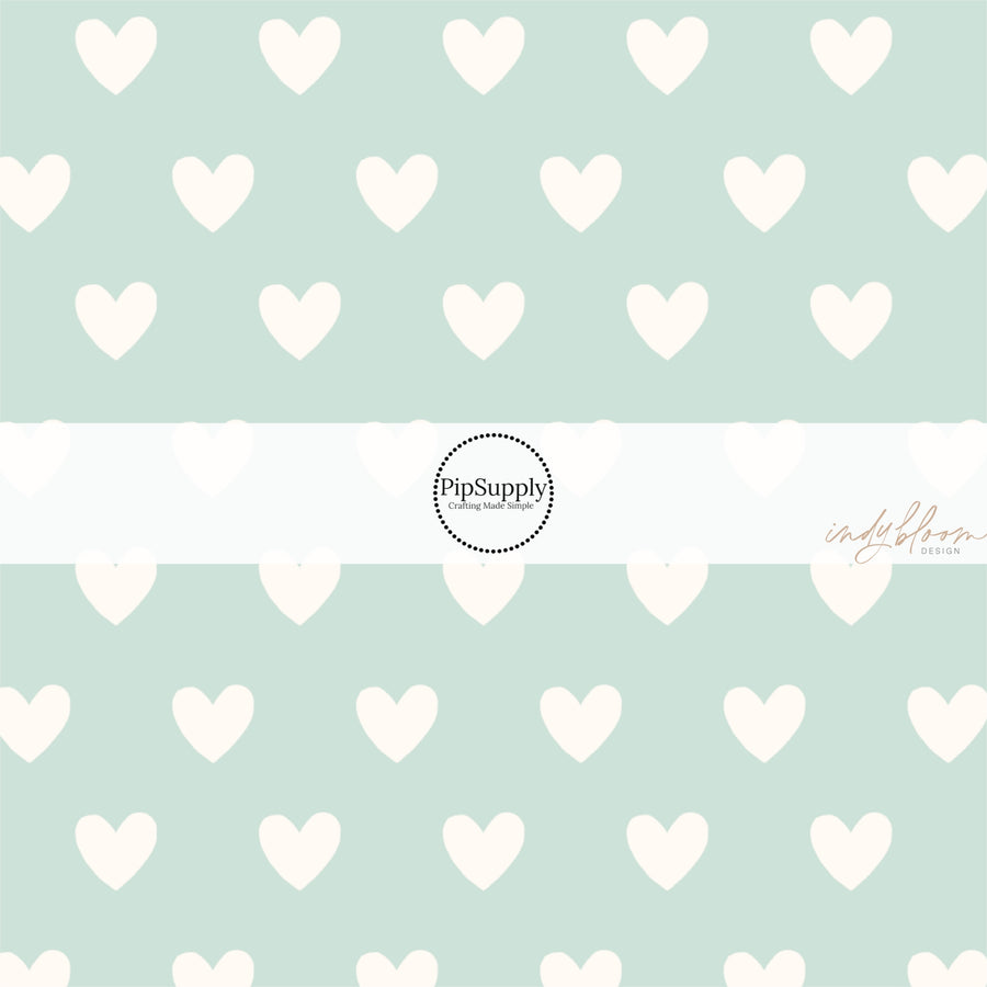 Cream Hearts on Pastel Aqua Fabric by the Yard