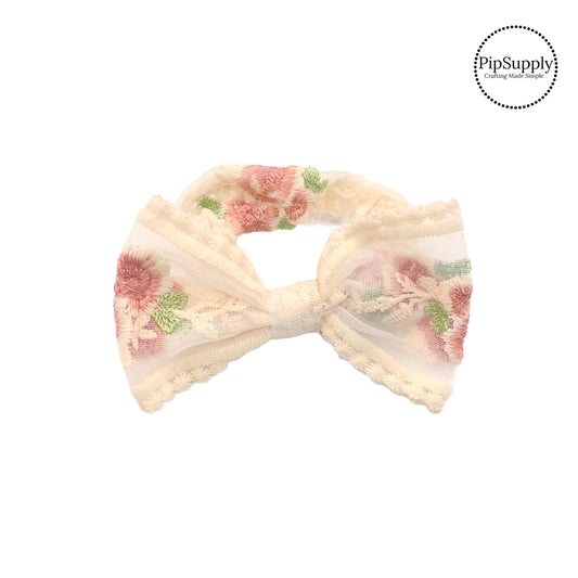 These summer cream with pink embroidered rose scrunchies have a fabric strip with edges that are securely folded and sewn providing a professional and high quality seam. Fabric is high quality not coarse or stiff with elastic band sewn inside for stretch-ability. Pattern visible on all sides.The delicate scrunchie is perfect for all hair styles for kids and adults.