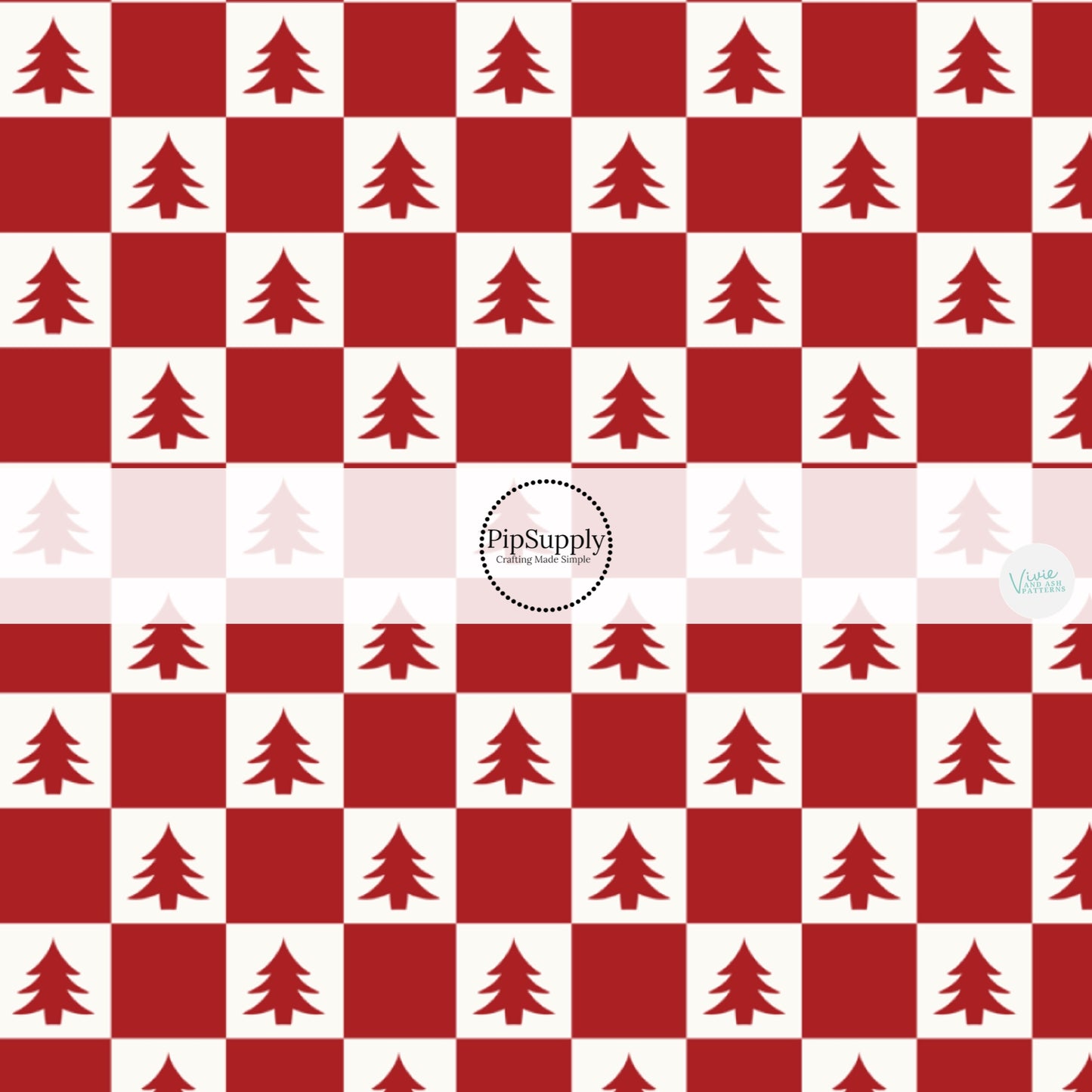Red and white checker print and Christmas tree fabric by the yard.