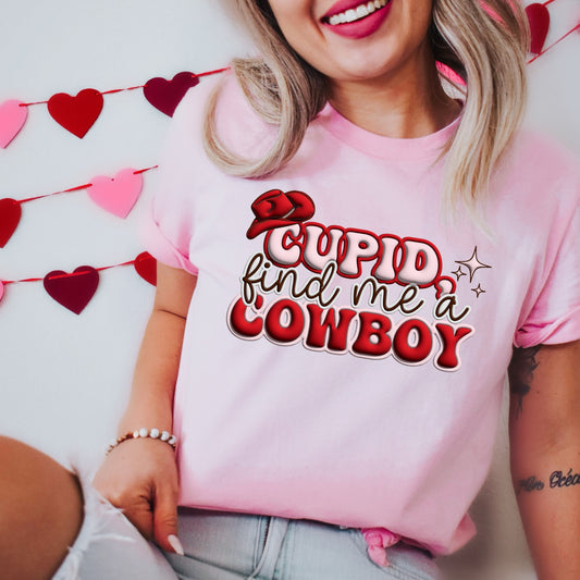 Pink and Red "Cupid Find Me a Cowboy" Iron On Heat Transfer