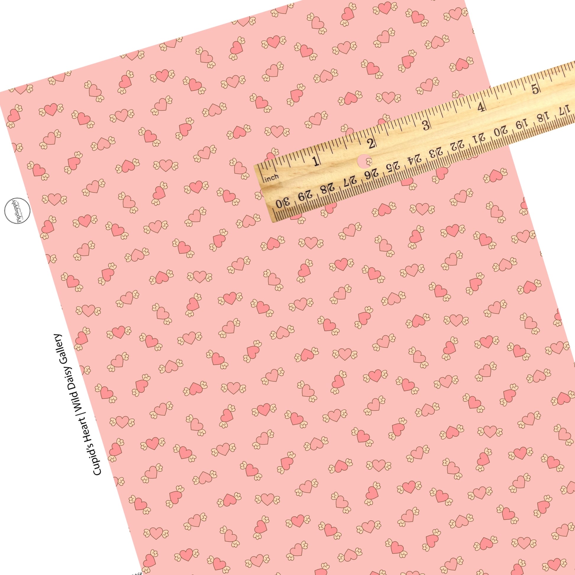 These Valentine's pattern themed faux leather sheets contain the following design elements: pink cupid hearts on light pink. Our CPSIA compliant faux leather sheets or rolls can be used for all types of crafting projects.