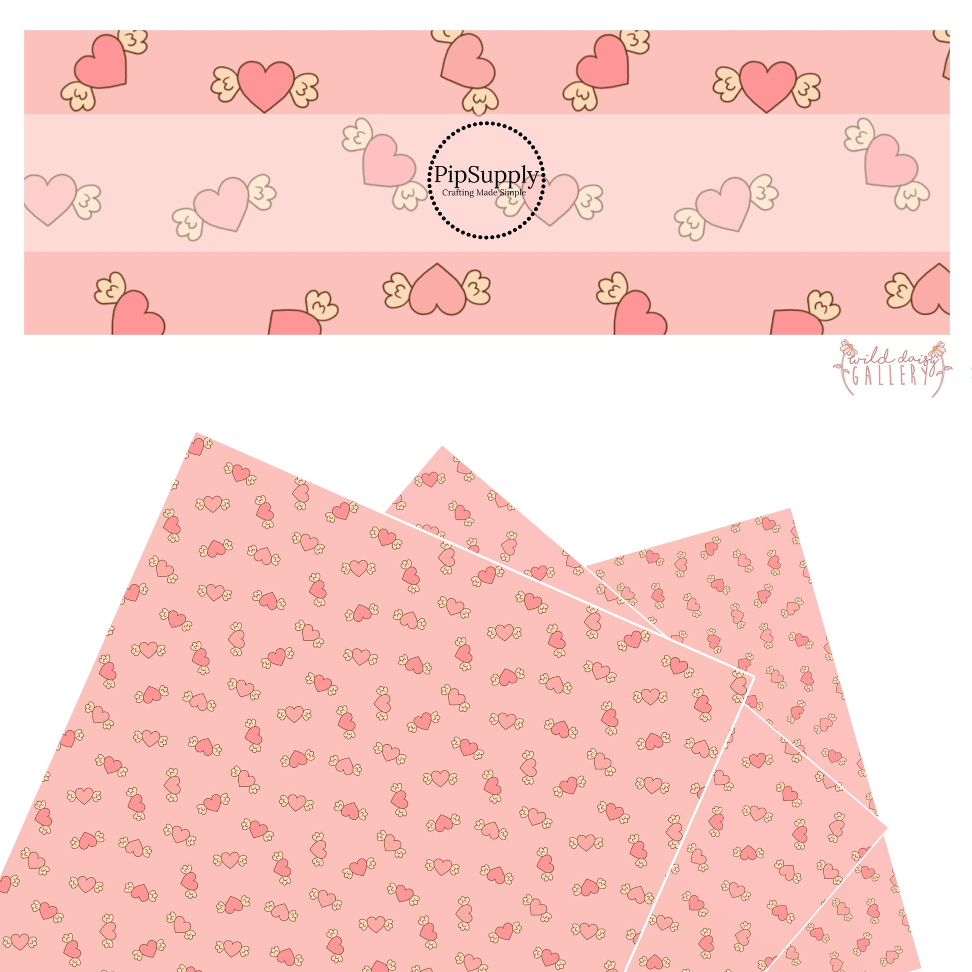 These Valentine's pattern themed faux leather sheets contain the following design elements: pink cupid hearts on light pink. Our CPSIA compliant faux leather sheets or rolls can be used for all types of crafting projects.