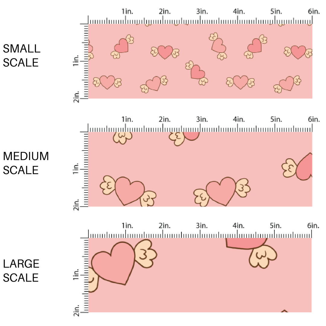 Hearts With Cupid Wings on Light Pink Fabric by the Yard scaled image guide.