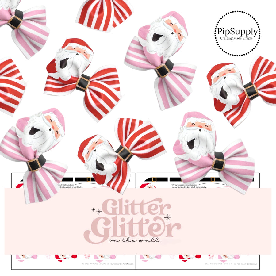 red and pink striped santa themed pinwheel hand cut faux leather bows