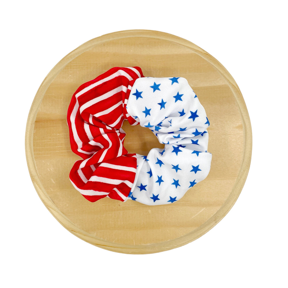 These patriotic scrunchies are a stylish hair accessory. Make matching sets using these scrunchies, paired with creations made using our custom printed vegan leather, or tie an effortless bow strip on it! These scrunchies are so soft making a comfortable fit.