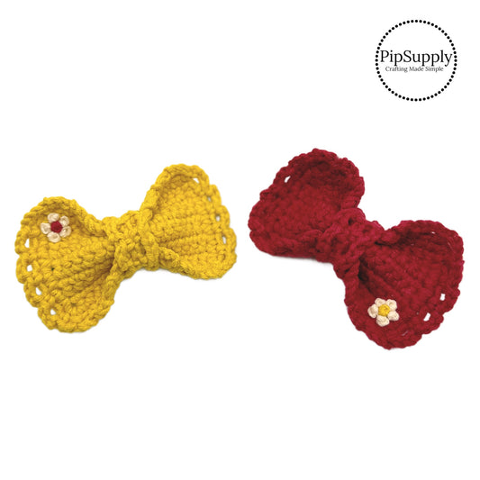 Dainty Flower Crocheted Hair Bows w/Clip