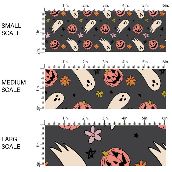 Dainty Ghost Pumpkins Fabric By The Yard