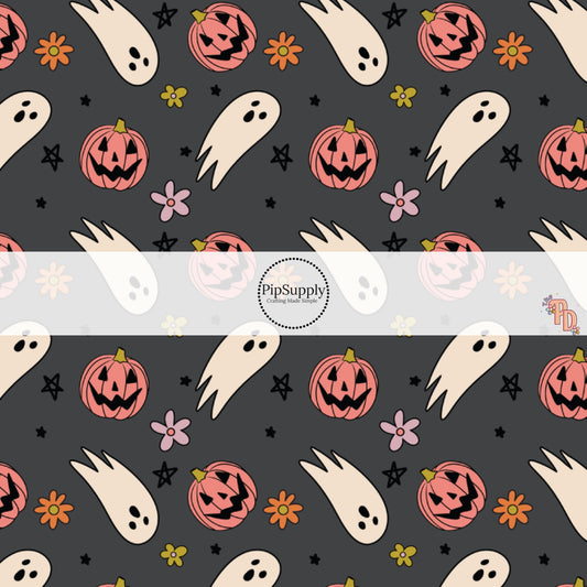 Dainty Ghost Pumpkins Fabric By The Yard