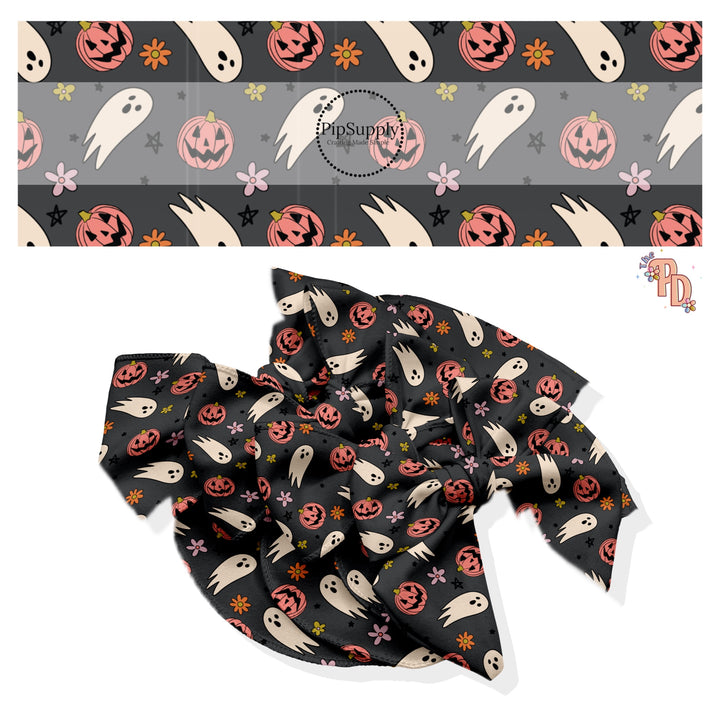 Dainty Ghost Pumpkins Hair Bow Strips