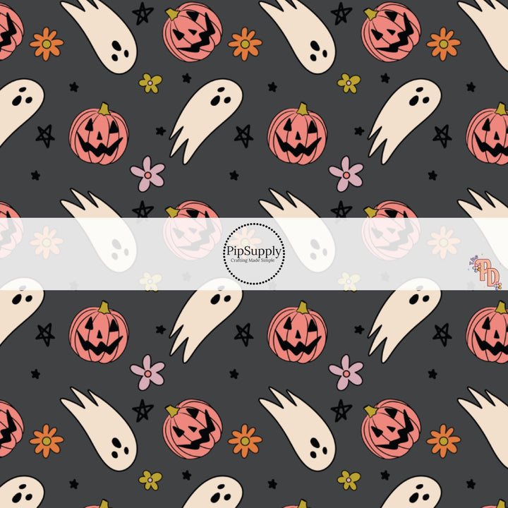 Dainty Ghost Pumpkins Hair Bow Strips