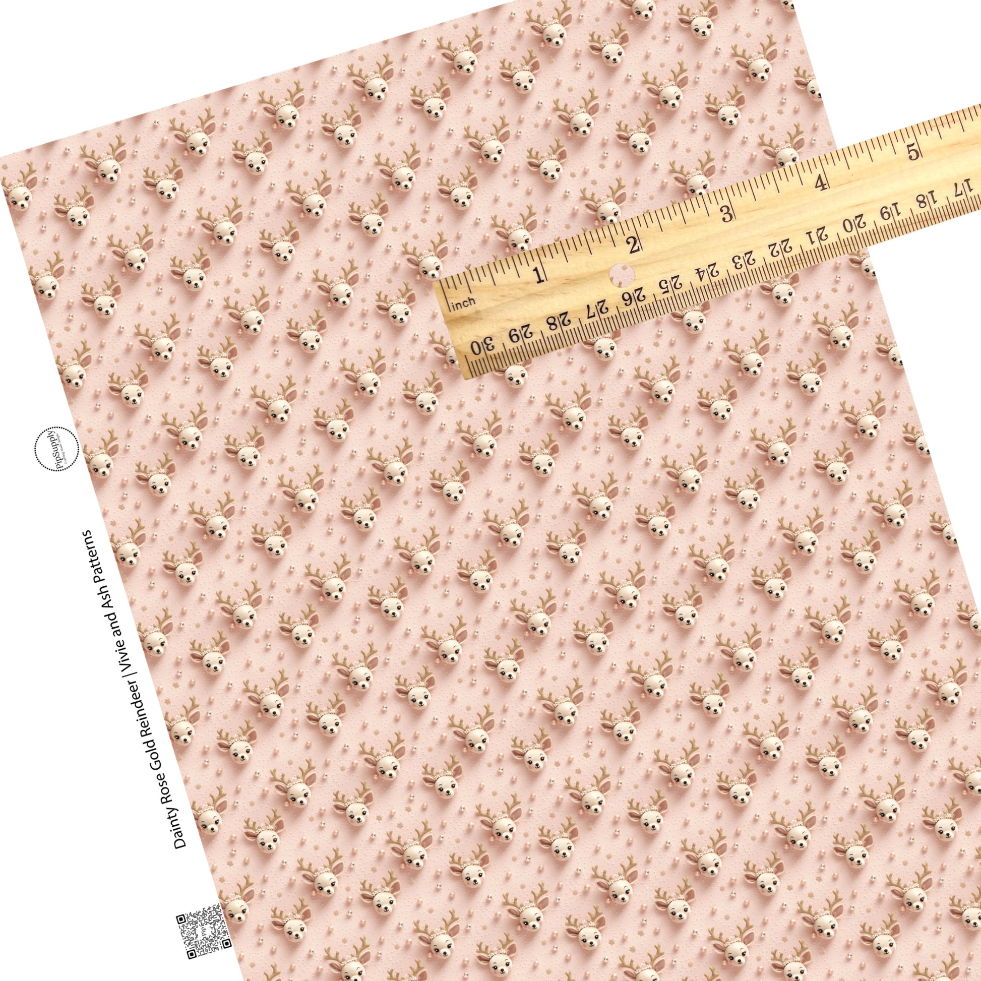 These holiday pattern themed faux leather sheets contain the following design elements: reindeers surrounded by rose gold pearls on light pink. Our CPSIA compliant faux leather sheets or rolls can be used for all types of crafting projects.