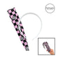 These checker pattern headband kits are easy to assemble and come with everything you need to make your own knotted headband. These headband kits include a custom printed and sewn fabric strip and a coordinating velvet headband. The headbands features light pink and black checker pattern with disco hearts. 