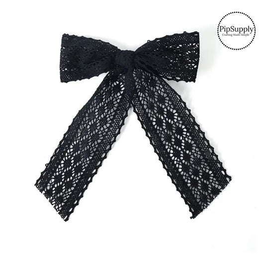 Theses summer doily lace long tail hair bows are ready to package and resell to your customers no sewing or measuring necessary! These come pre-tied with an attached alligator clip. The delicate bow is perfect for all hair styles for kids and adults.