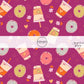 These Valentine's pattern themed fabric by the yard features donuts and lattes on purple. This fun Valentine's Day fabric can be used for all your sewing and crafting needs! 