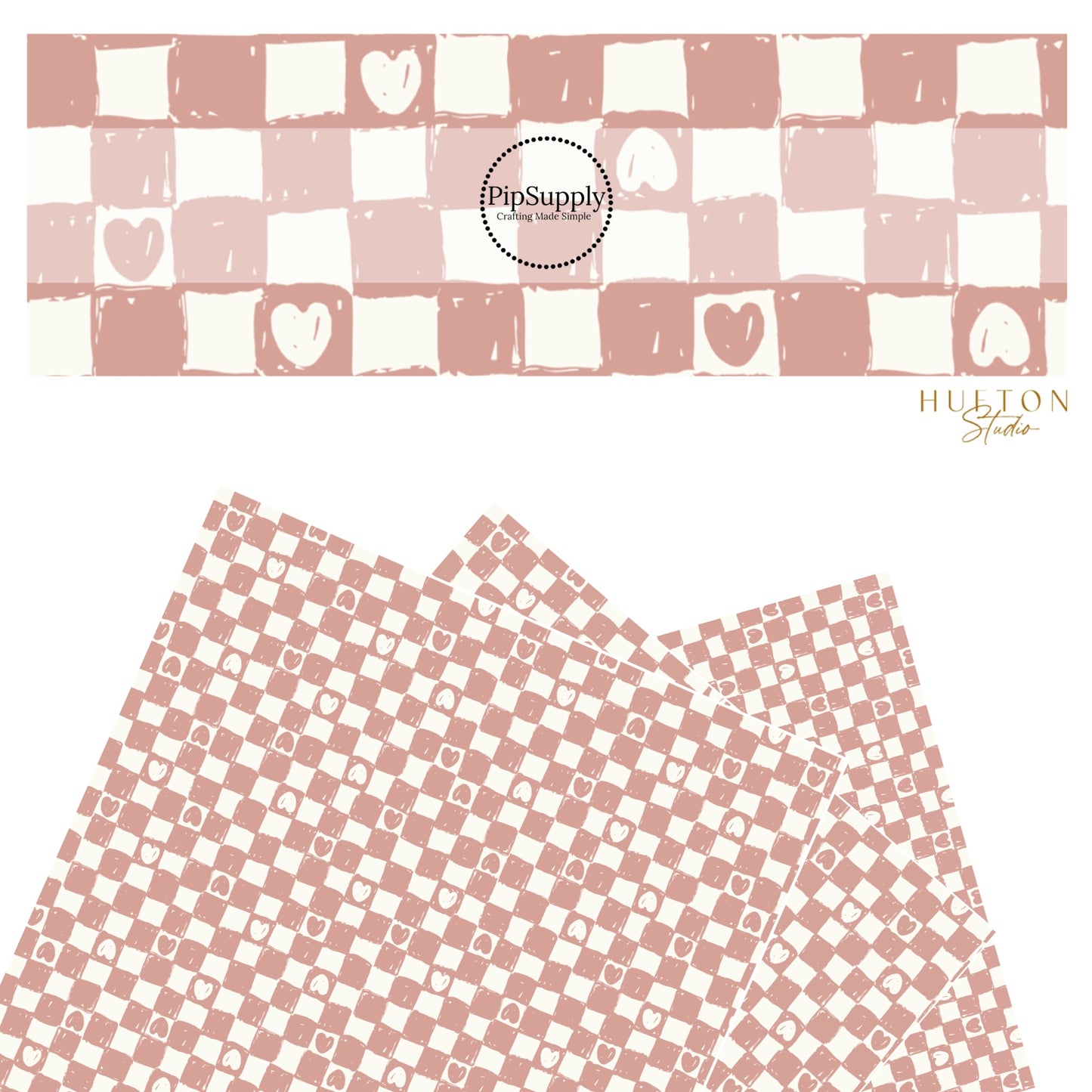 These checkered pattern themed faux leather sheets contain the following design elements: dusty rose and cream checkered pattern with tiny hearts. Our CPSIA compliant faux leather sheets or rolls can be used for all types of crafting projects.
