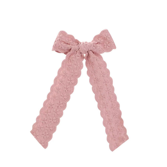Dusty Rose Scalloped Long Tail Hair Bow w/ Clip
