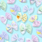 spring and easter themed hand cut pinch bows on neoprene