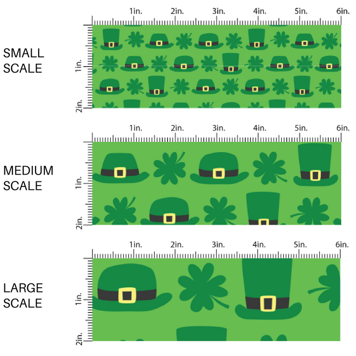 Green Hats and Green Clovers on Green St. Patrick's Day Fabric by the Yard scaled image guide.