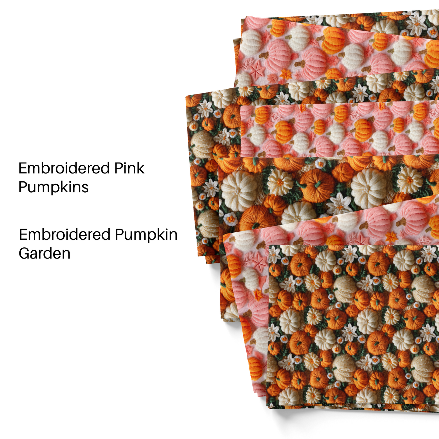 Embroidered Pink Pumpkins Fabric By The Yard